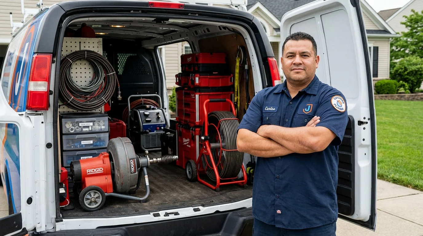 Professional drain cleaning equipment and Johns Plumbing LLC plumber in Mound